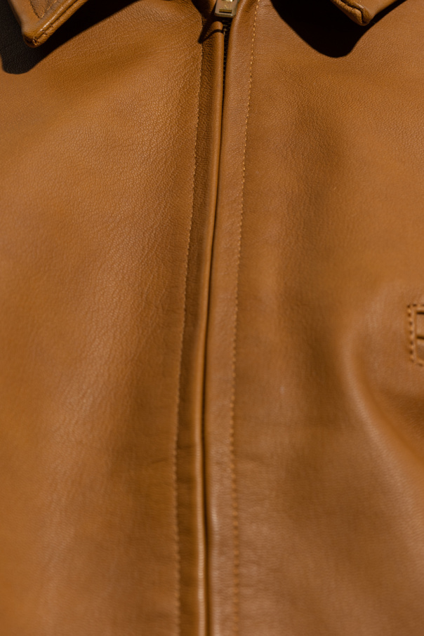 stripe-print cotton-blend shirt jacket - Brown Leather stripe-print cotton-blend shirt jacket - Brown Leather